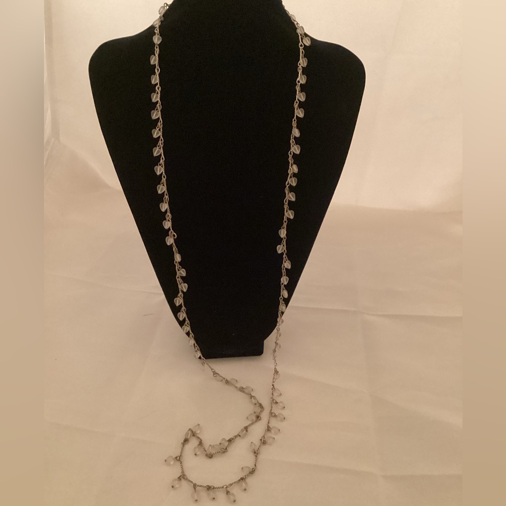 Agatha long metallic silver tone and beads necklace
